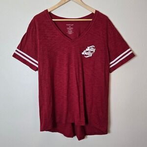 Boxercraft Jelly Belly Graphic T-Shirt 2X Maroon V-Neck Varsity Stripe Burnout